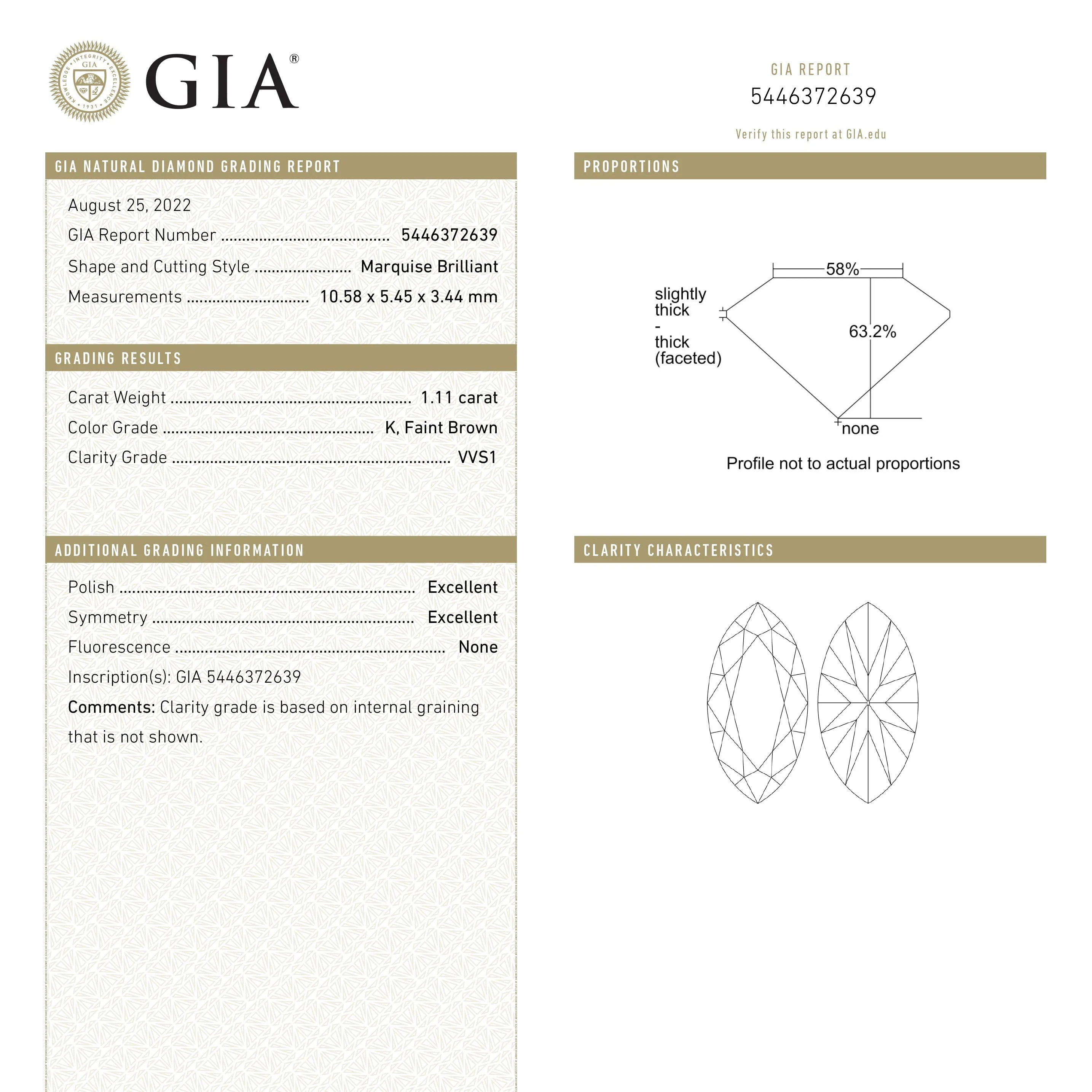 1.11ct 10.58x5.45x3.44mm GIA VVS1 K Marquise Brilliant 🇨🇦 25225-01