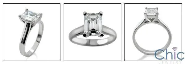 1.25 Emerald Cut Cubic Zirconia Solitaire Ring 14k White Gold