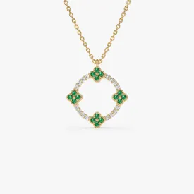 14k Diamond and Emerald Clover Necklace