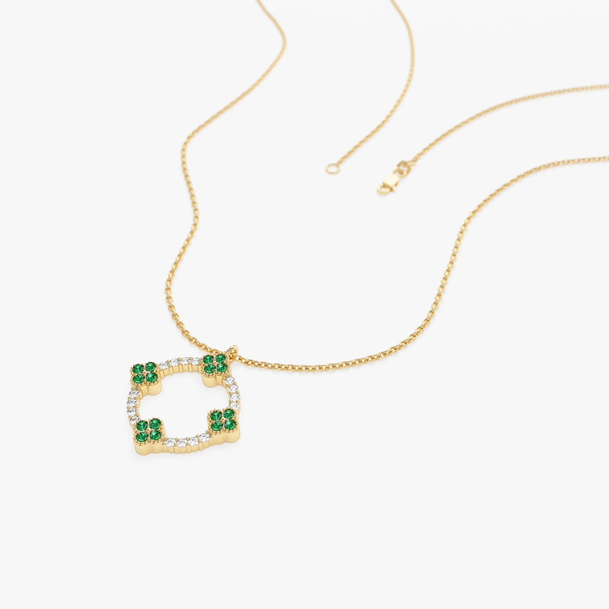 14k Diamond and Emerald Clover Necklace