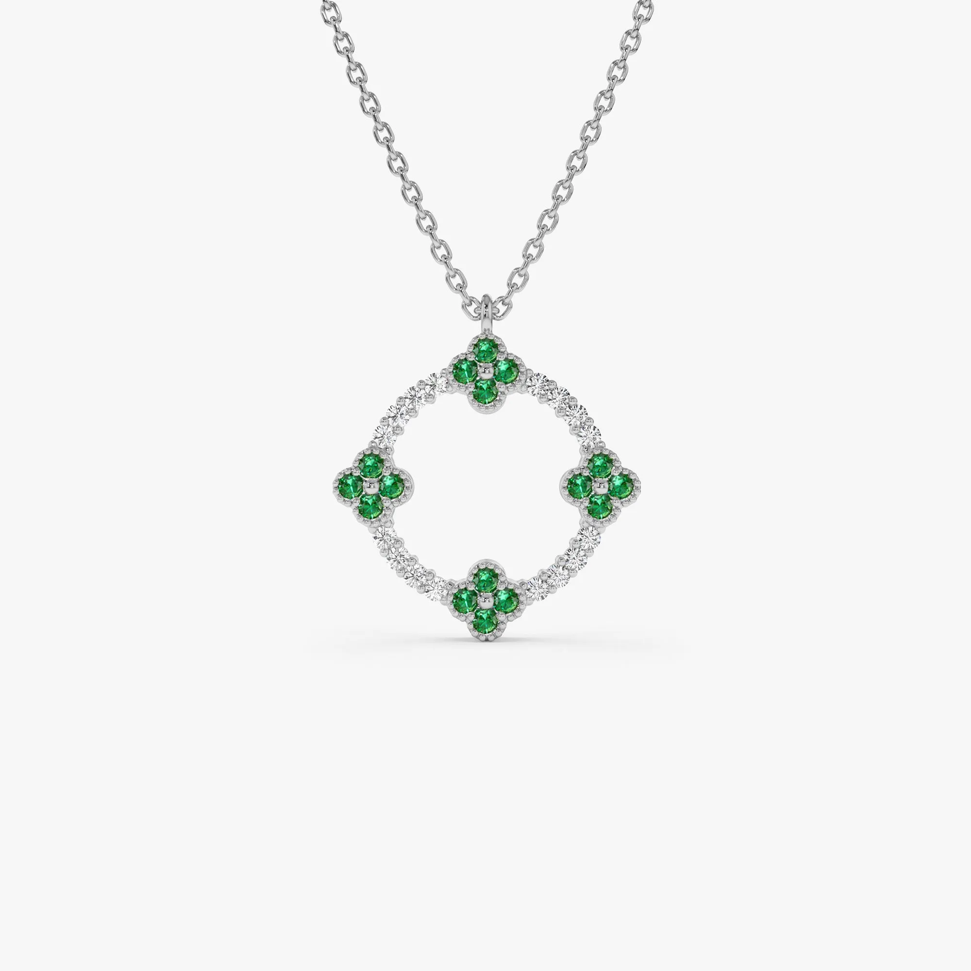 14k Diamond and Emerald Clover Necklace