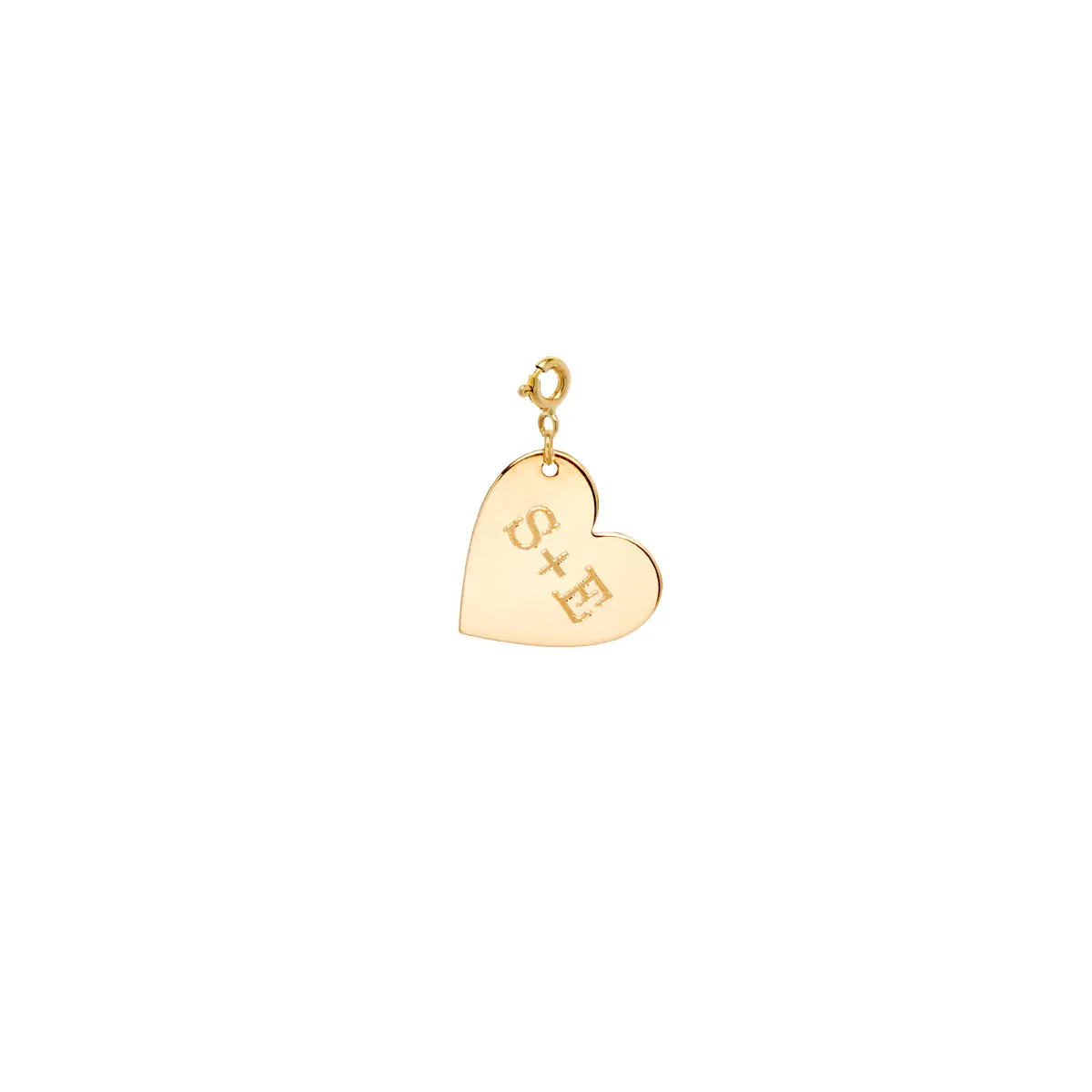 14k Engraved 2 Initials Medium Heart Charm on Spring Ring