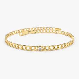 14k Gold Cuban Link Bracelet w/ Bezel Setting Diamond