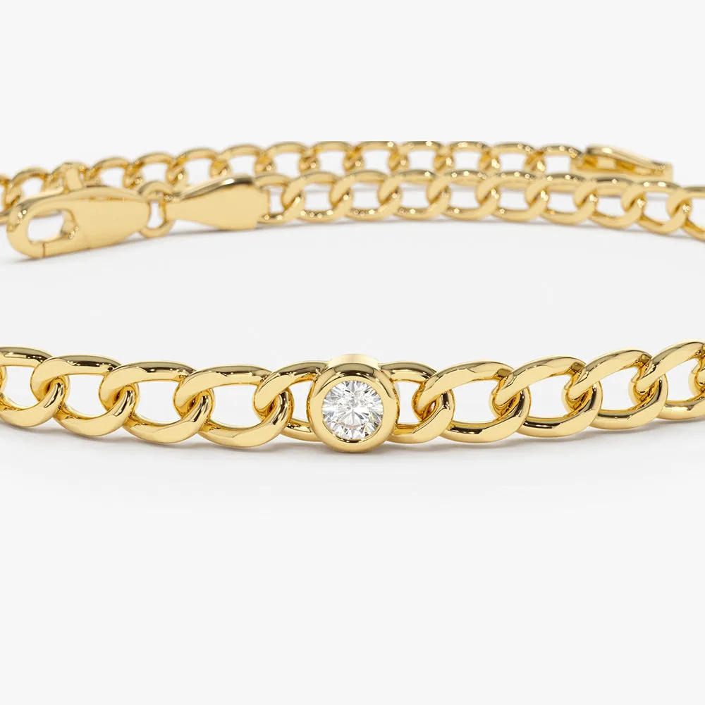 14k Gold Cuban Link Bracelet w/ Bezel Setting Diamond