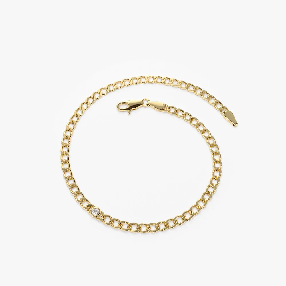 14k Gold Cuban Link Bracelet w/ Bezel Setting Diamond