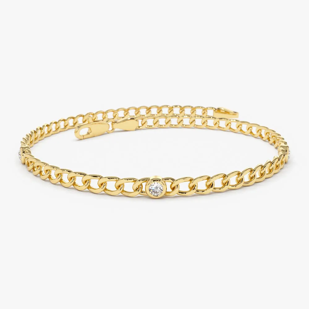 14k Gold Cuban Link Bracelet w/ Bezel Setting Diamond