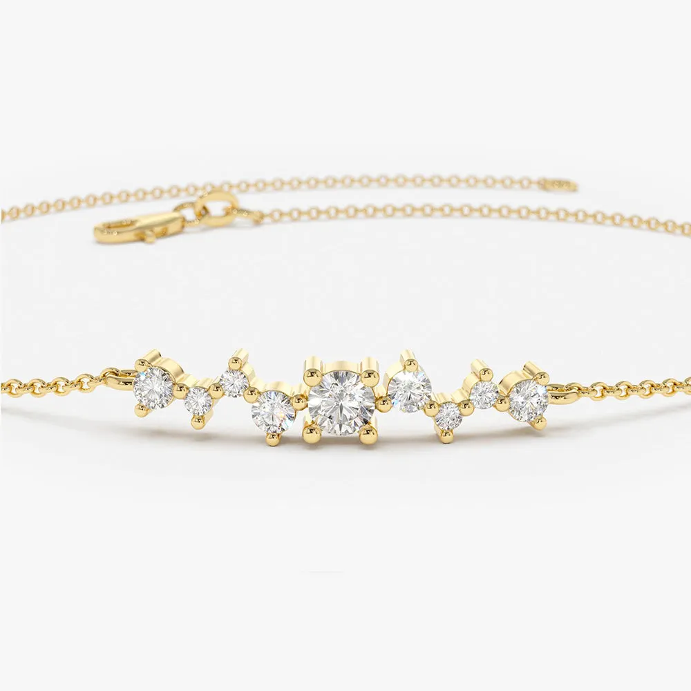 14K Gold Multi Diamond Cluster Bracelet