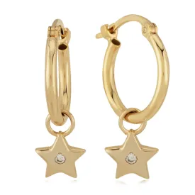 14k Gold Star Dangle Hoops