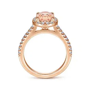 14K Rose Gold Morganite and Diamond Halo Engagement Ring