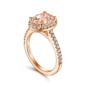 14K Rose Gold Morganite and Diamond Halo Engagement Ring