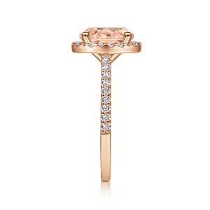 14K Rose Gold Morganite and Diamond Halo Engagement Ring