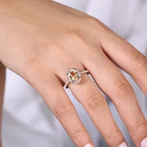 14K Rose Gold Morganite and Diamond Halo Engagement Ring