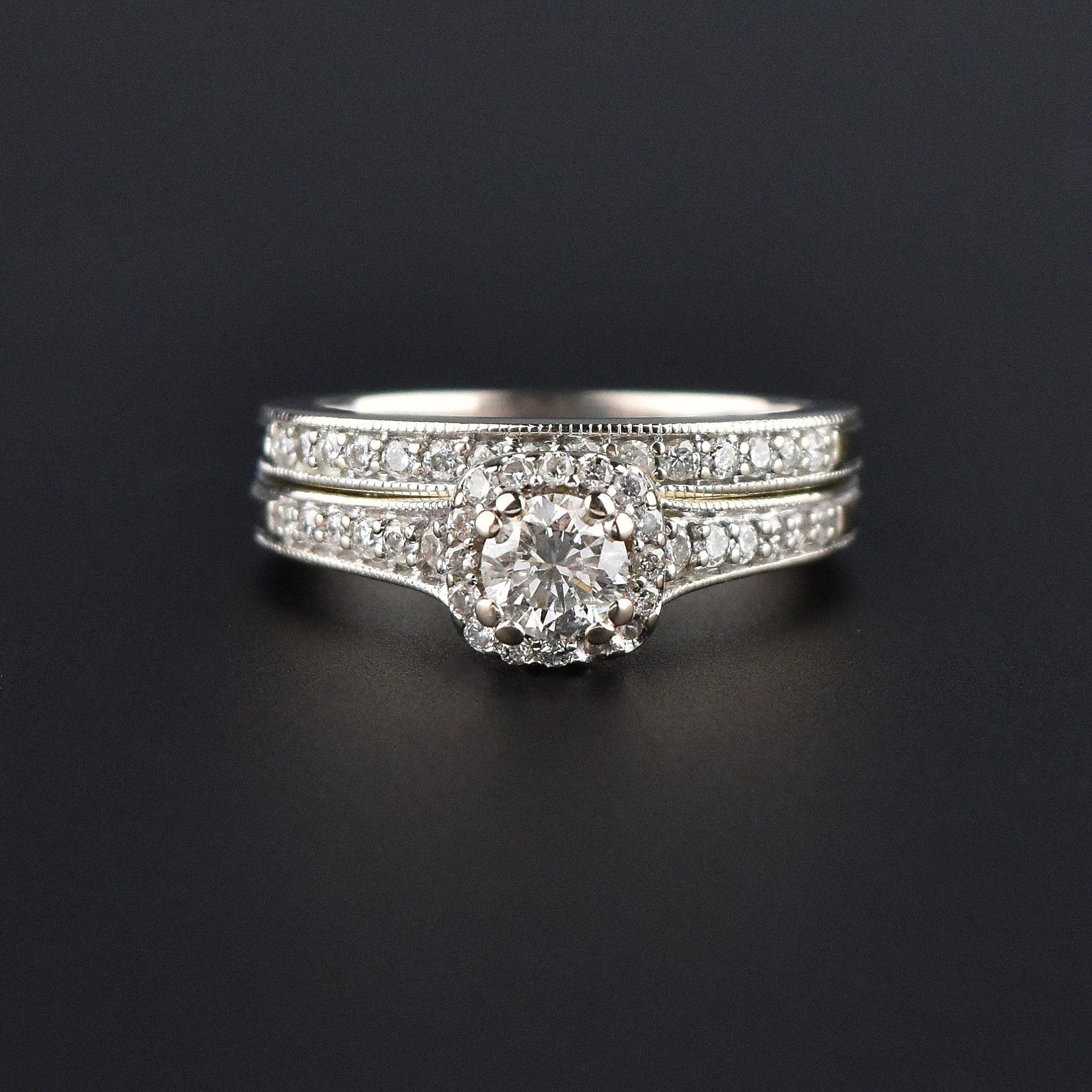 14K White Gold 1.25 CTW Diamond Engagement Wedding Ring Set