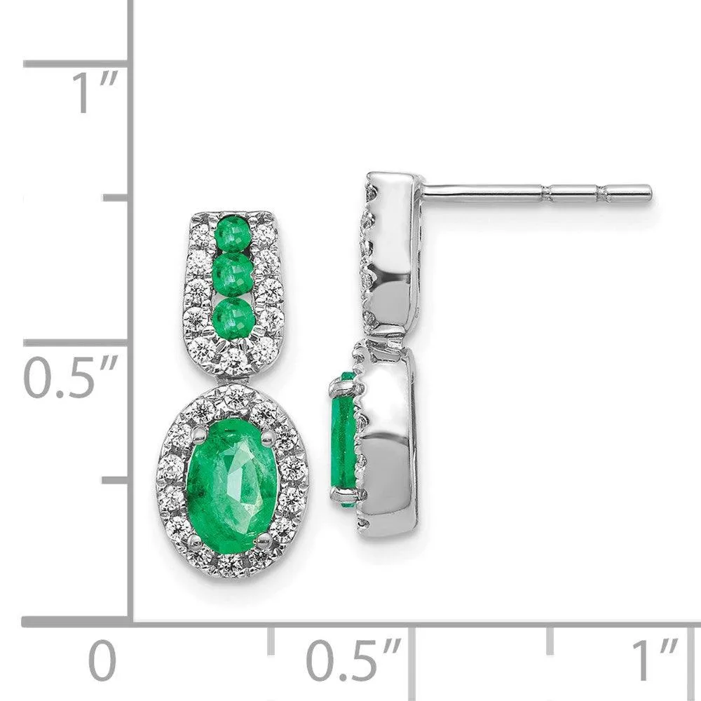 14k White Gold 1/3Ct Diamond & Emerald Earrings