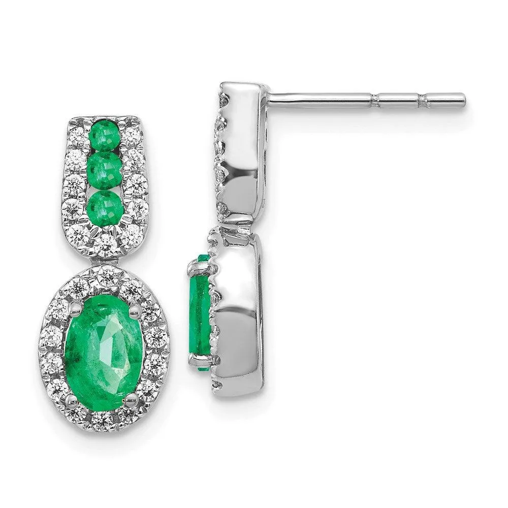 14k White Gold 1/3Ct Diamond & Emerald Earrings