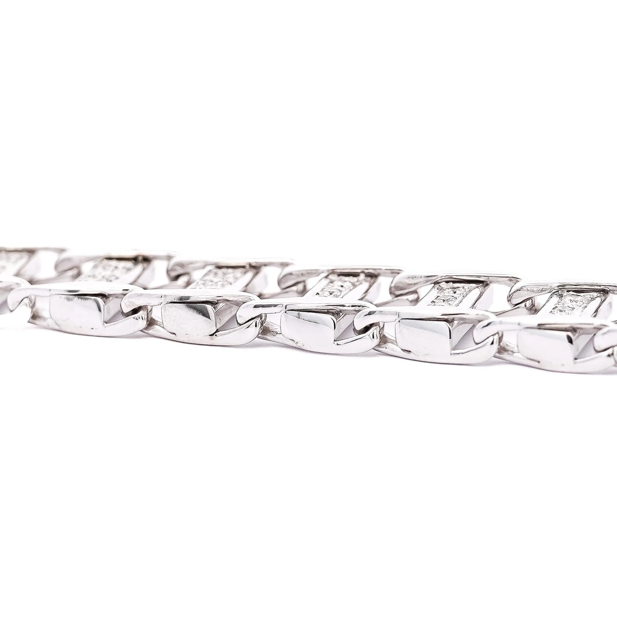 14K White Gold Square Link 2.5 Carat Diamond Mens Bracelet