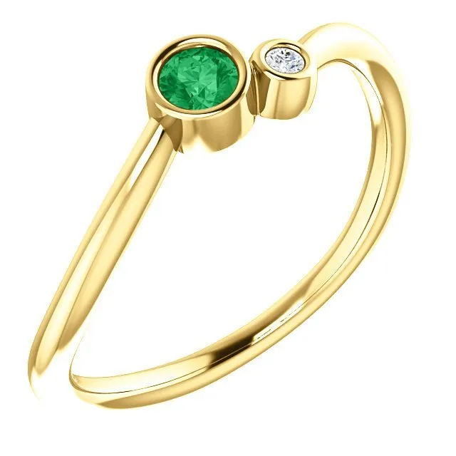 14KT GOLD 0.11 CT EMERALD & .02 CTW DIAMOND BEZEL-SET 2 STONE RING