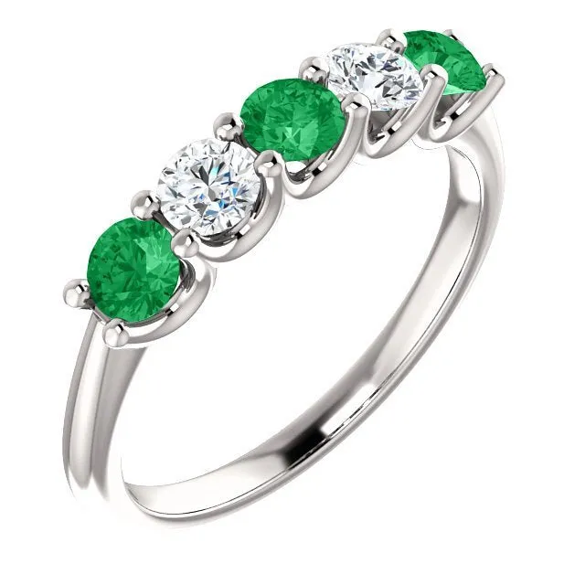 14KT GOLD 0.50 CTW EMERALD & 0.45 CTW DIAMOND 5 STONE BAND