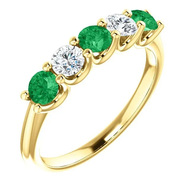 14KT GOLD 0.50 CTW EMERALD & 0.45 CTW DIAMOND 5 STONE BAND