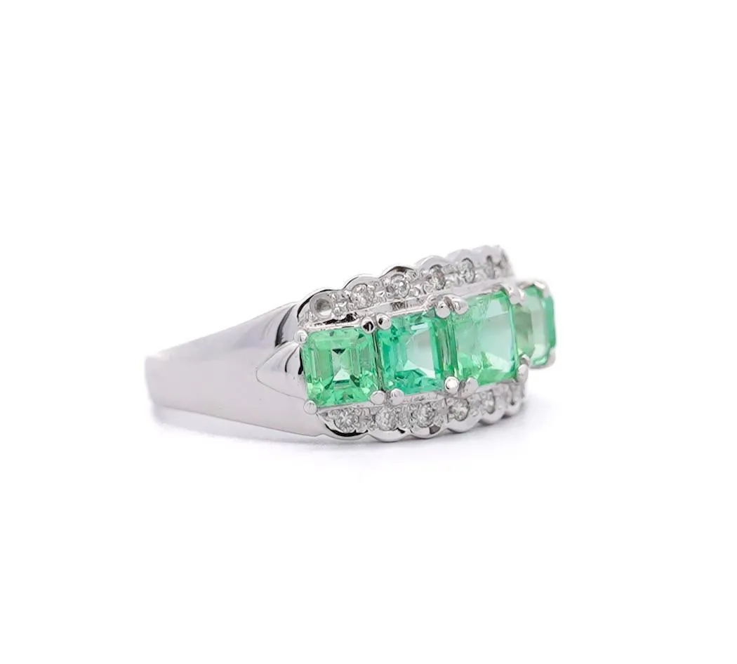 1.5 Carat Emerald and Diamond 5-Stone Band Ring in Platinum