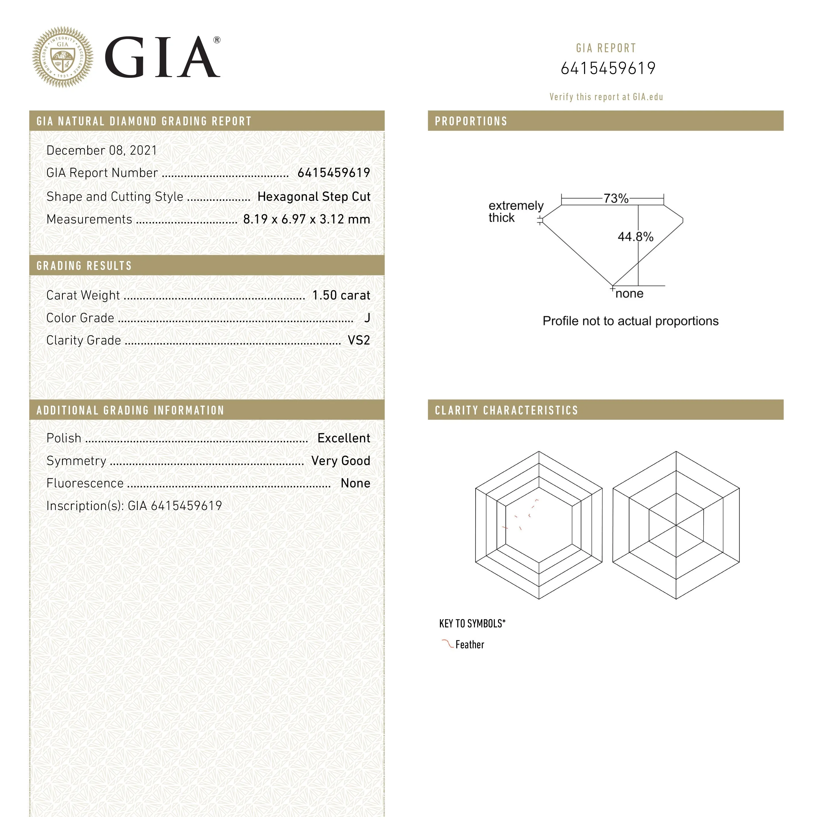 1.50ct 8.19x6.97x3.12mm GIA VS2 J Hexagon Step Cut 21961-01