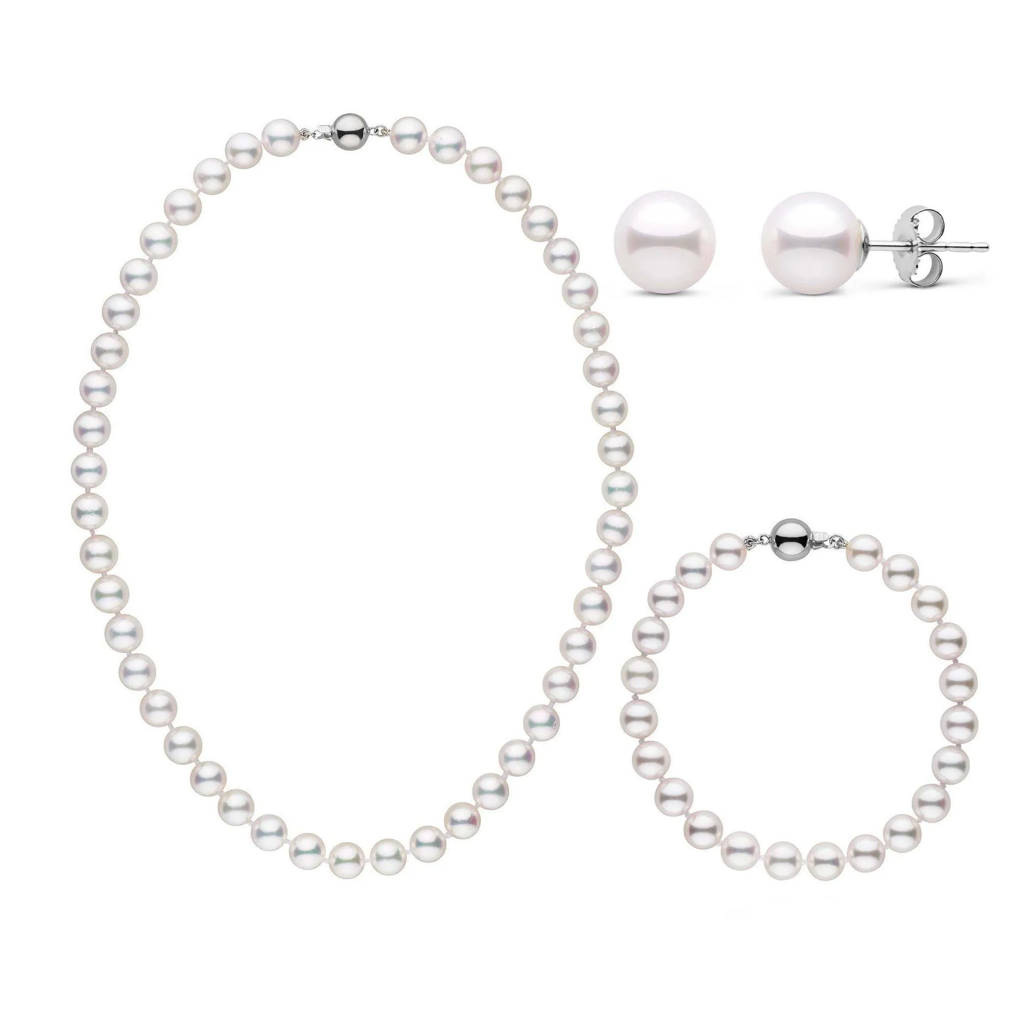 16 Inch 3 Piece Set of 7.0-7.5 mm AAA White Akoya Pearls