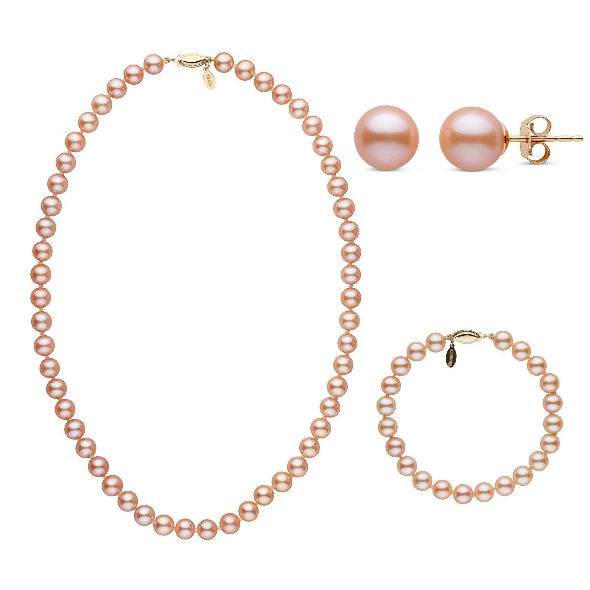 18 Inch 7.5-8.0 mm Pink to Peach Freshadama Freshwater Pearl Set