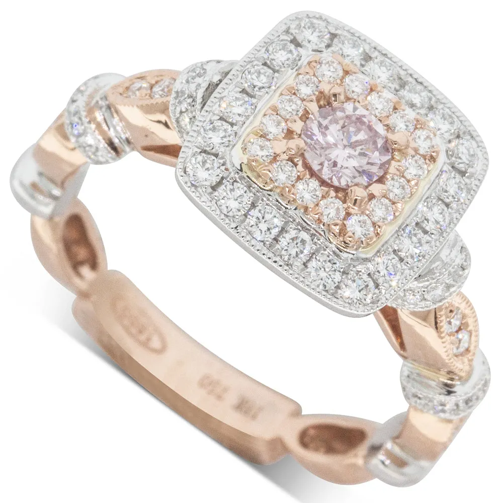 18ct White & Rose Gold .20ct Pink Diamond Halo Ring