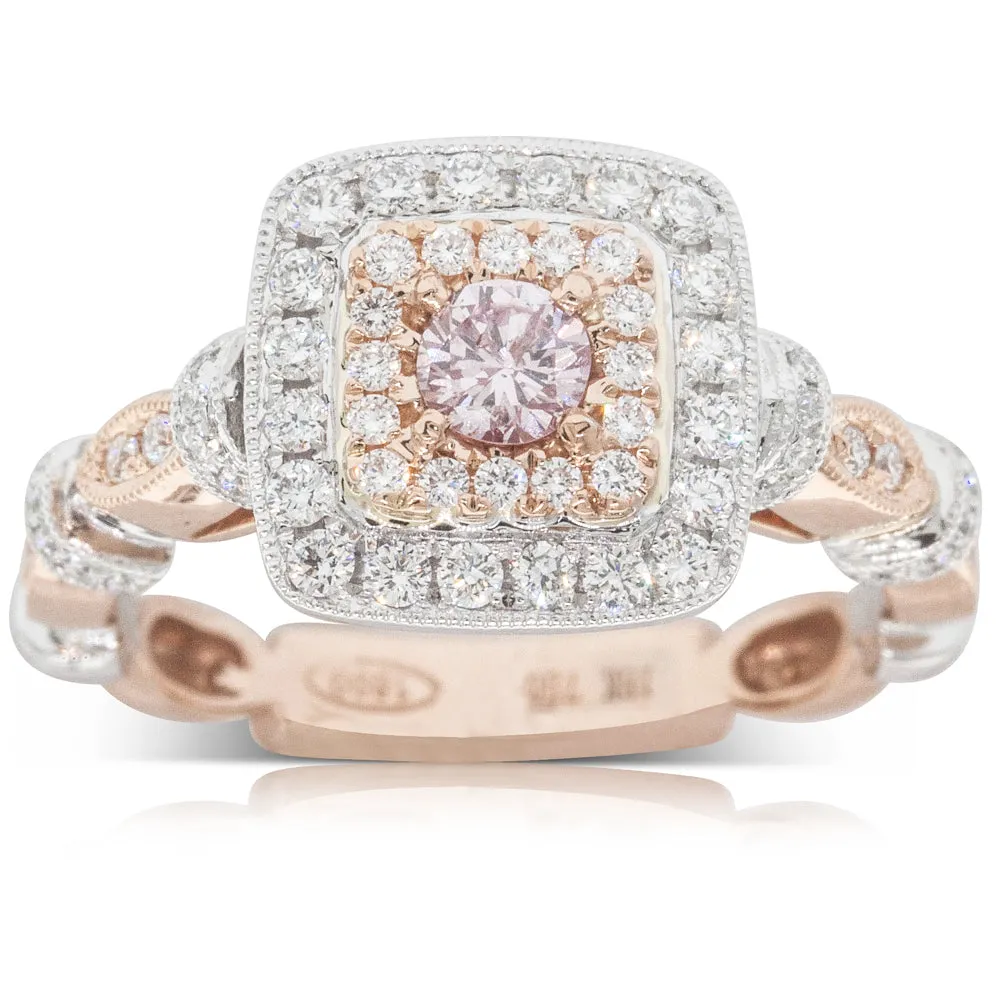 18ct White & Rose Gold .20ct Pink Diamond Halo Ring