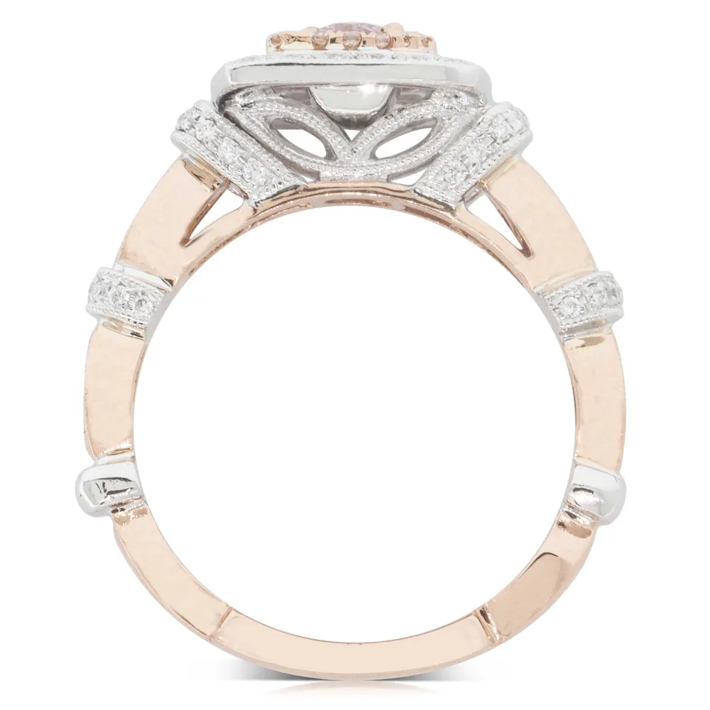 18ct White & Rose Gold .20ct Pink Diamond Halo Ring