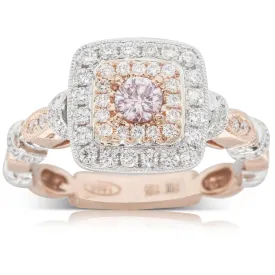 18ct White & Rose Gold .20ct Pink Diamond Halo Ring