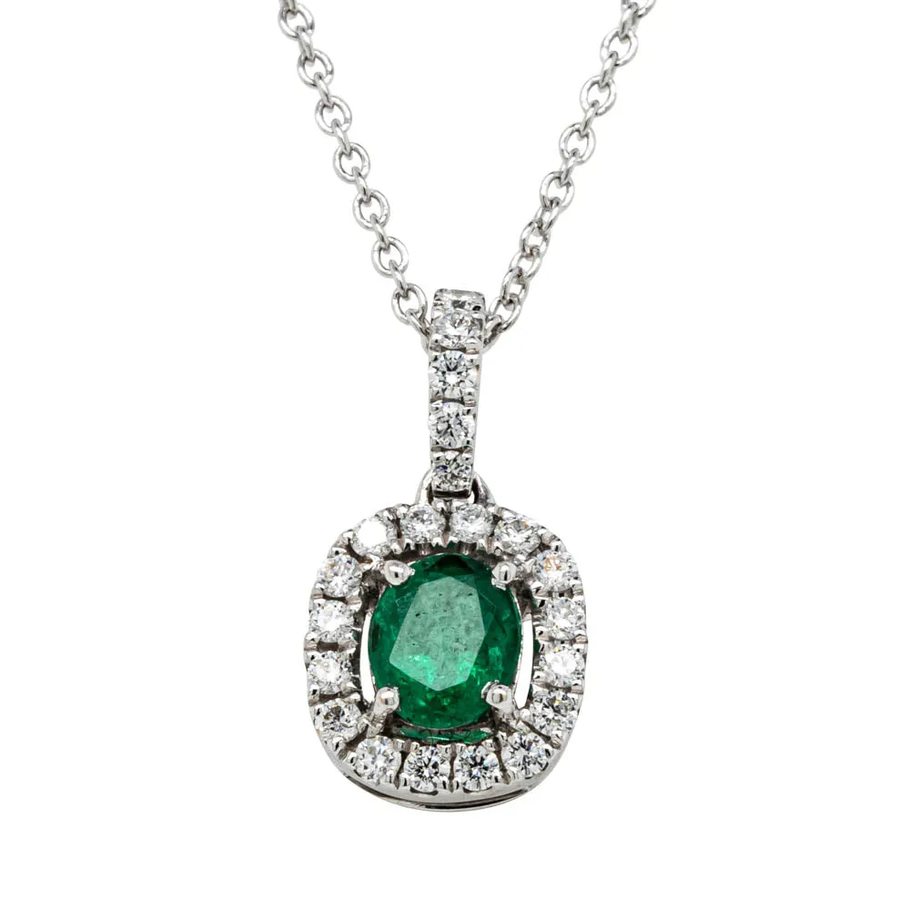 18ct White Gold .59ct Emerald & Diamond Pendant