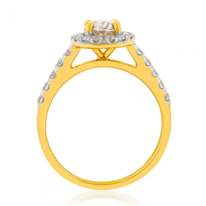 18ct Yellow Gold 1.50 Carat Diamond Ring With 1 Carat Oval Australian Diamond