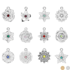 18K Gold PVD Stainless Steel Vertical 3D Birth Flower Charm / SBB0359