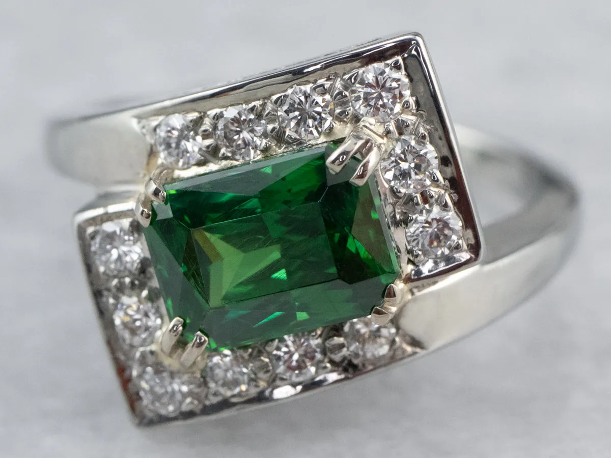 18K Gold Tsavorite Garnet and Diamond Bypass Ring