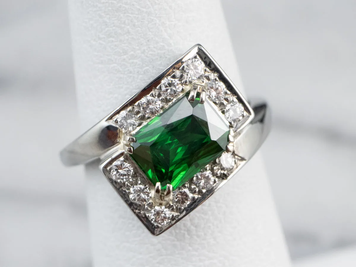 18K Gold Tsavorite Garnet and Diamond Bypass Ring