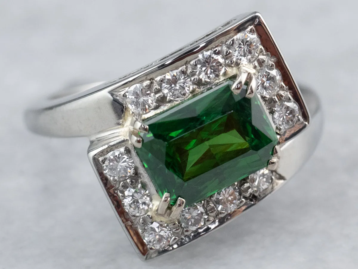 18K Gold Tsavorite Garnet and Diamond Bypass Ring