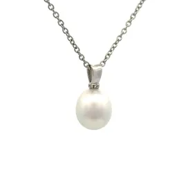 18K White Gold Australian South Sea 10-11mm Cultured Pearl and Diamond Pendant