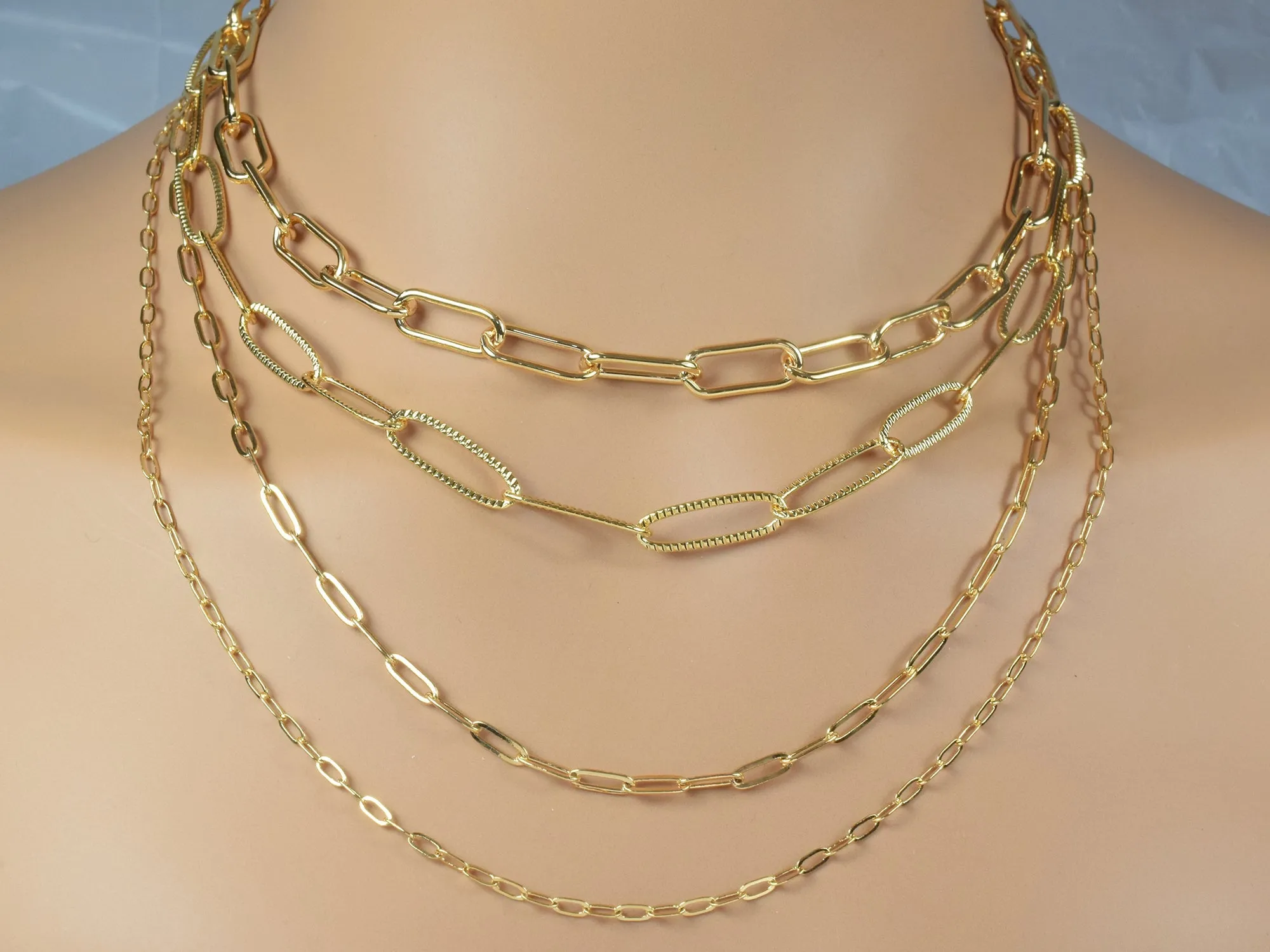 18K/14K Gold Filled Look, Paper Clip Cable Link Chain findings necklace Jewelry 3 FT/ PK