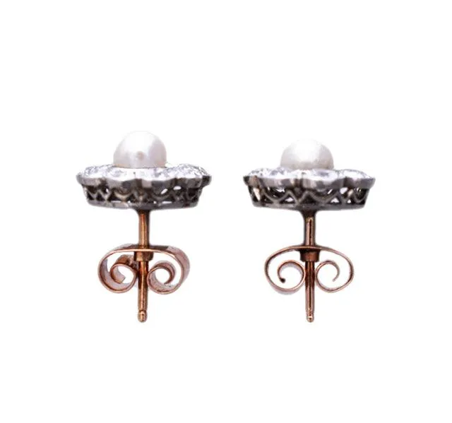 1920s Natural Pearl & Diamond Cluster Earrings