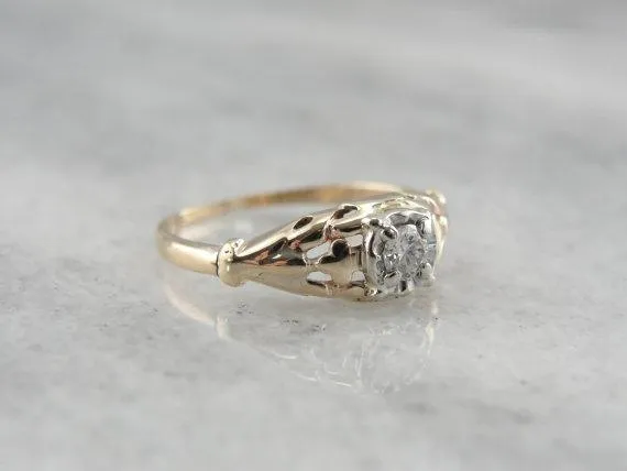 1940's Diamond Two Tone Gold Engagement Ring