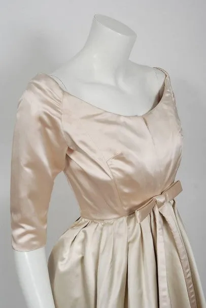 1959 Yves Saint Laurent for Christian Dior Haute-Couture Champagne Satin Dress