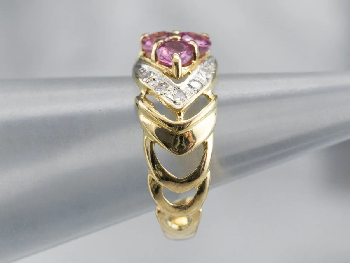 22K Gold Pink Sapphire and Diamond Ring