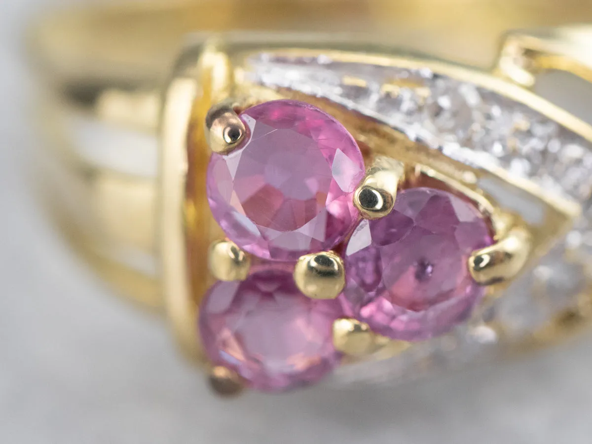 22K Gold Pink Sapphire and Diamond Ring