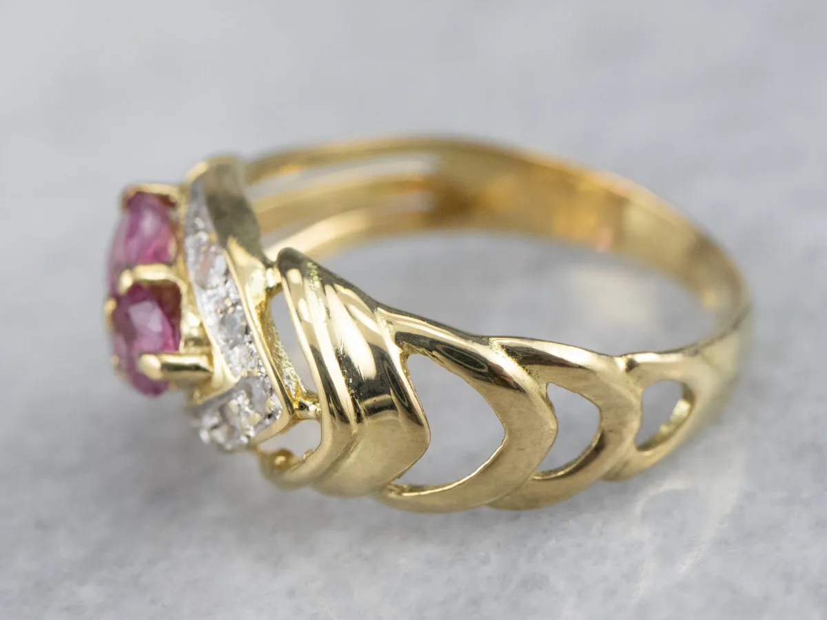 22K Gold Pink Sapphire and Diamond Ring