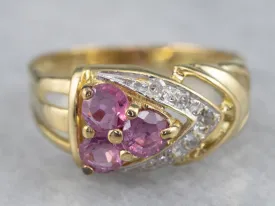 22K Gold Pink Sapphire and Diamond Ring