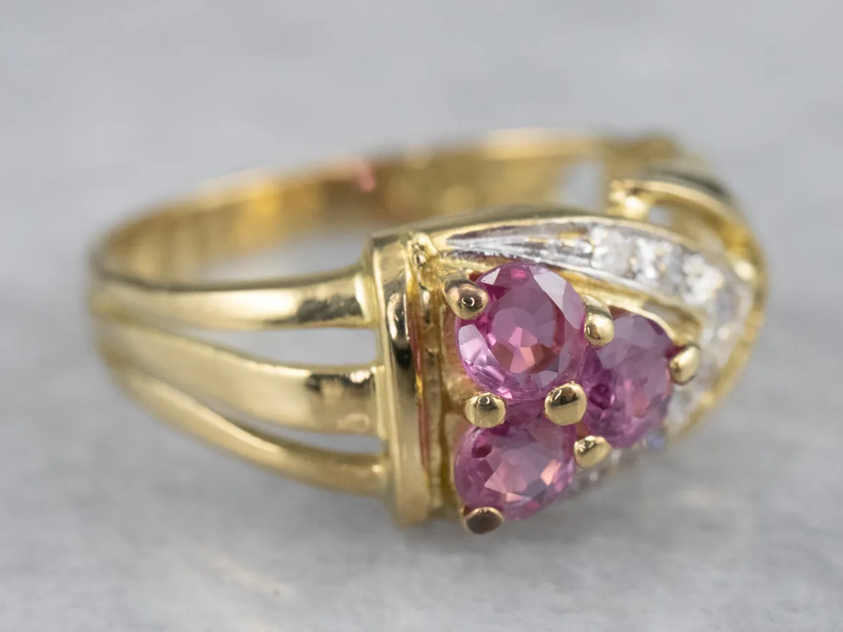 22K Gold Pink Sapphire and Diamond Ring