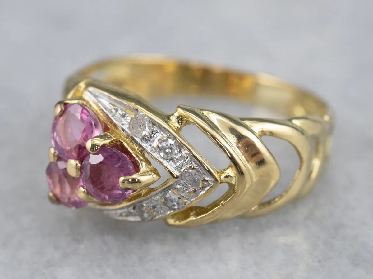 22K Gold Pink Sapphire and Diamond Ring