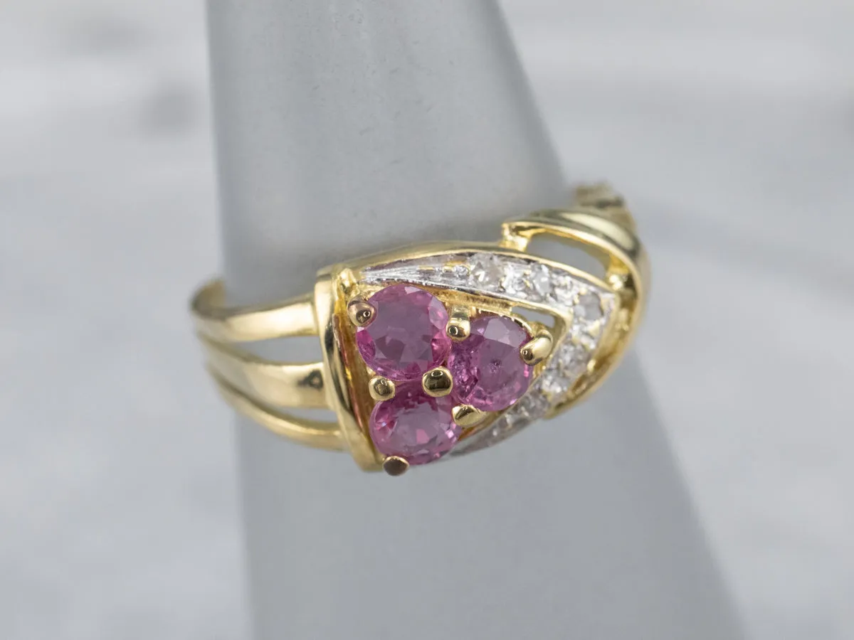 22K Gold Pink Sapphire and Diamond Ring