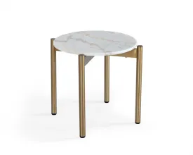 22" Gold And White Marble Round End Table By Homeroots